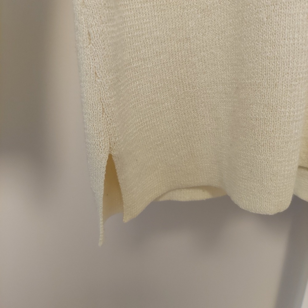 Sag Harbor Petite Cream Crochet V-Neck Ramie Blend Knit Sweater Top PXS Coquette - Picture 6 of 9